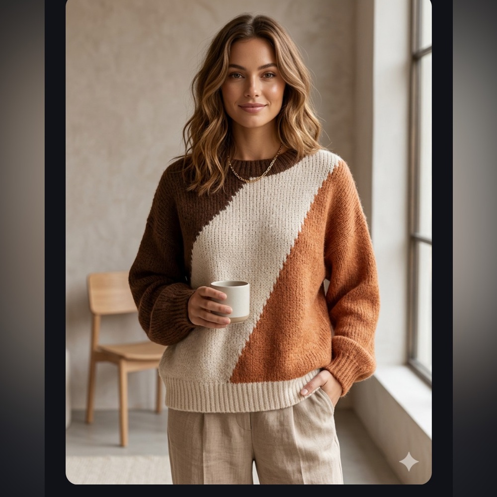Eesome Tri-Tone Sweater in Brown and Cream